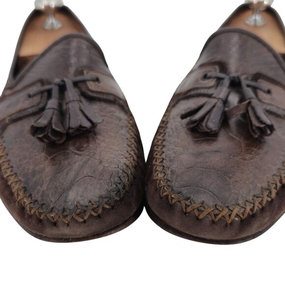 Vintage Mezlan Exotic Ostrich Suede Dress Shoes Mens 8.5M Tassel Slip-on Loafers - Picture 9 of 11